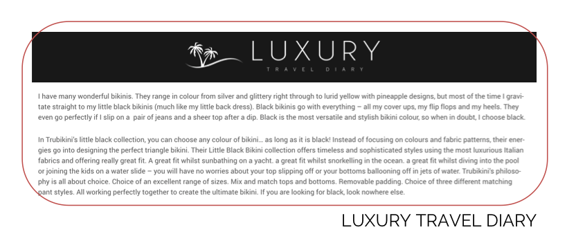 Trubikini features in the Luxury Travel Diary